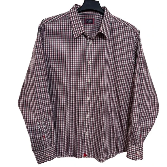 UNTUCKit Button Down Shirt Men's XXL Long Sleeve Red Blue Plaid Wrinkle Free